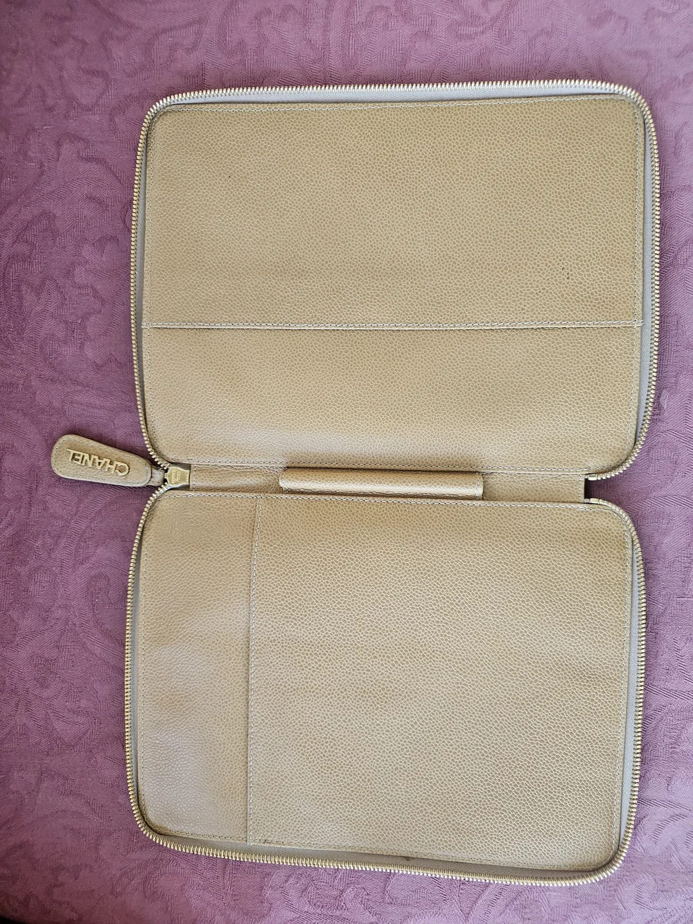 Chanel Cream Leather Tablet Sleeve with Zip